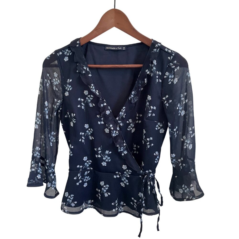 Abercrombie & Fitch Navy Floral Wrap Blouse